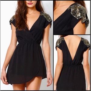 Kendall + Kylie Sequin Beaded Embellished Surplice Mini Dress